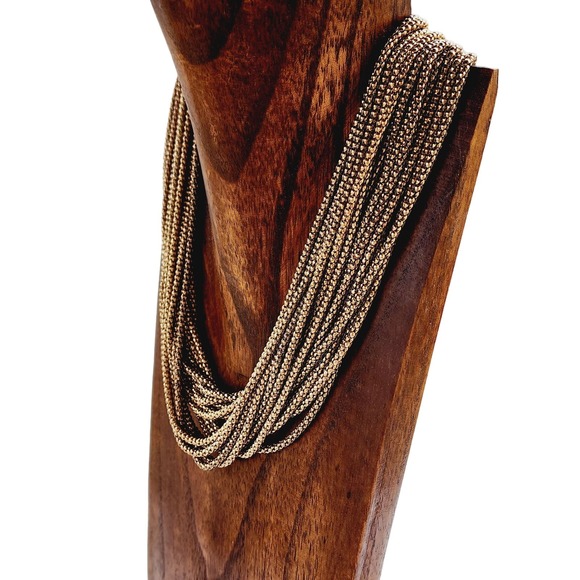 Vintage 80s Antique Gold Multistrand Beaded Statement Necklace - Picture 5 of 6